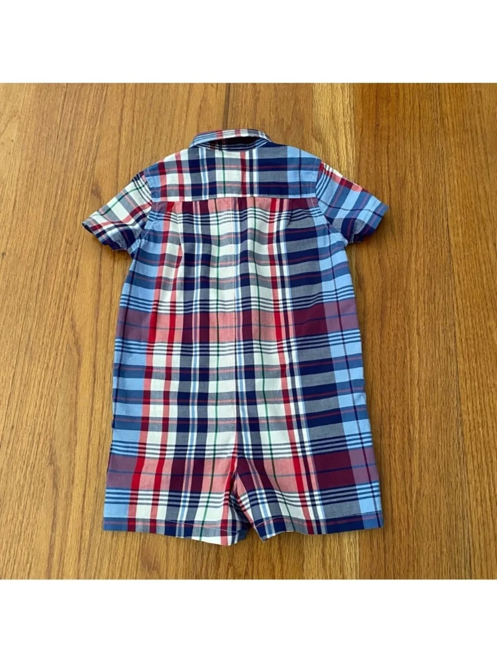 Ralph Lauren Cotton Poplin Plaid Button Romper